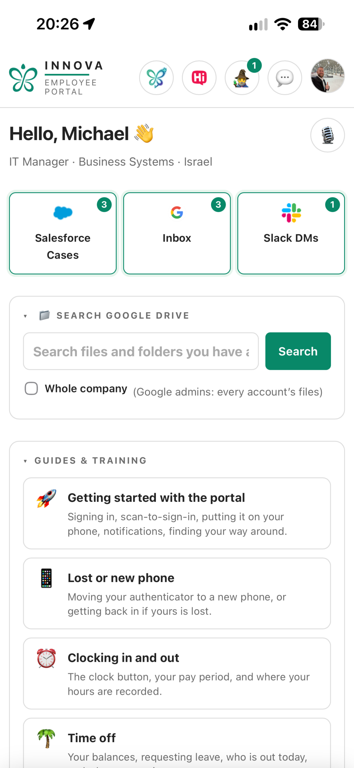 INNOVA Employee Portal on a phone
