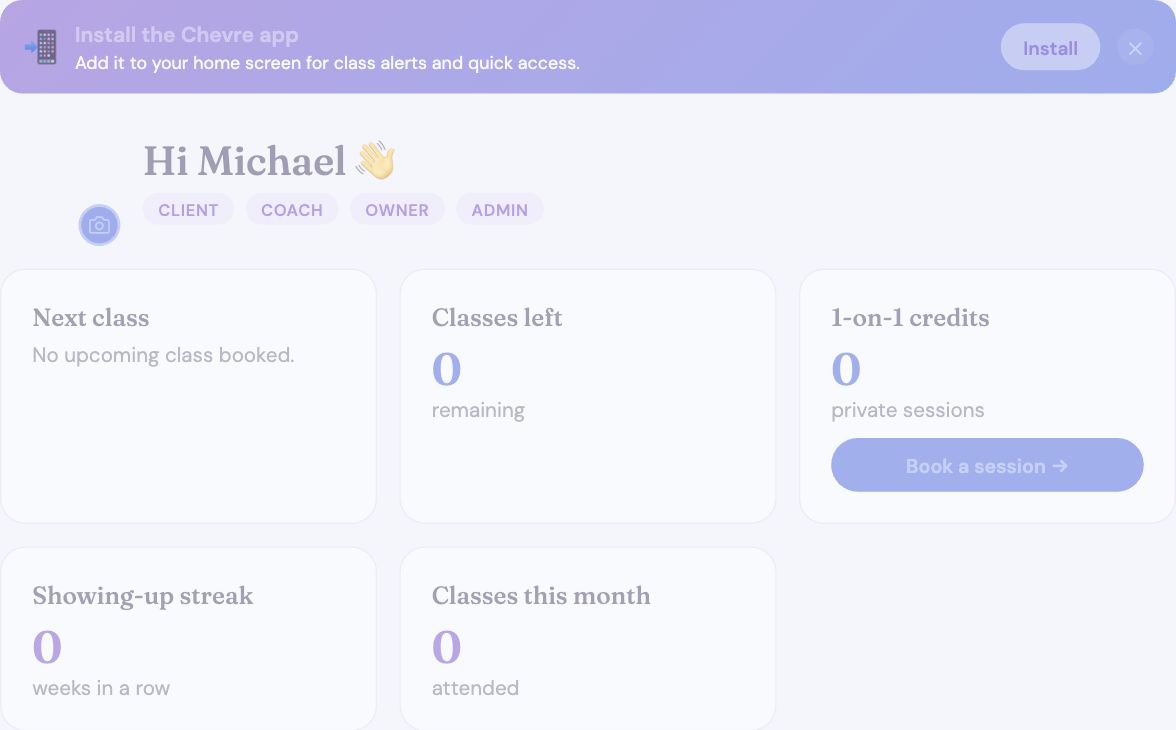 Chevre Fitness member dashboard with role badges