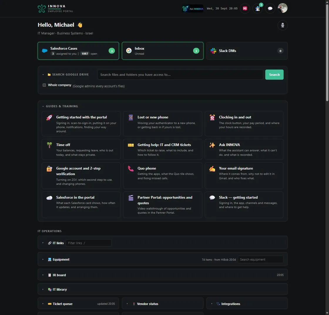 Team Portal, desktop home page